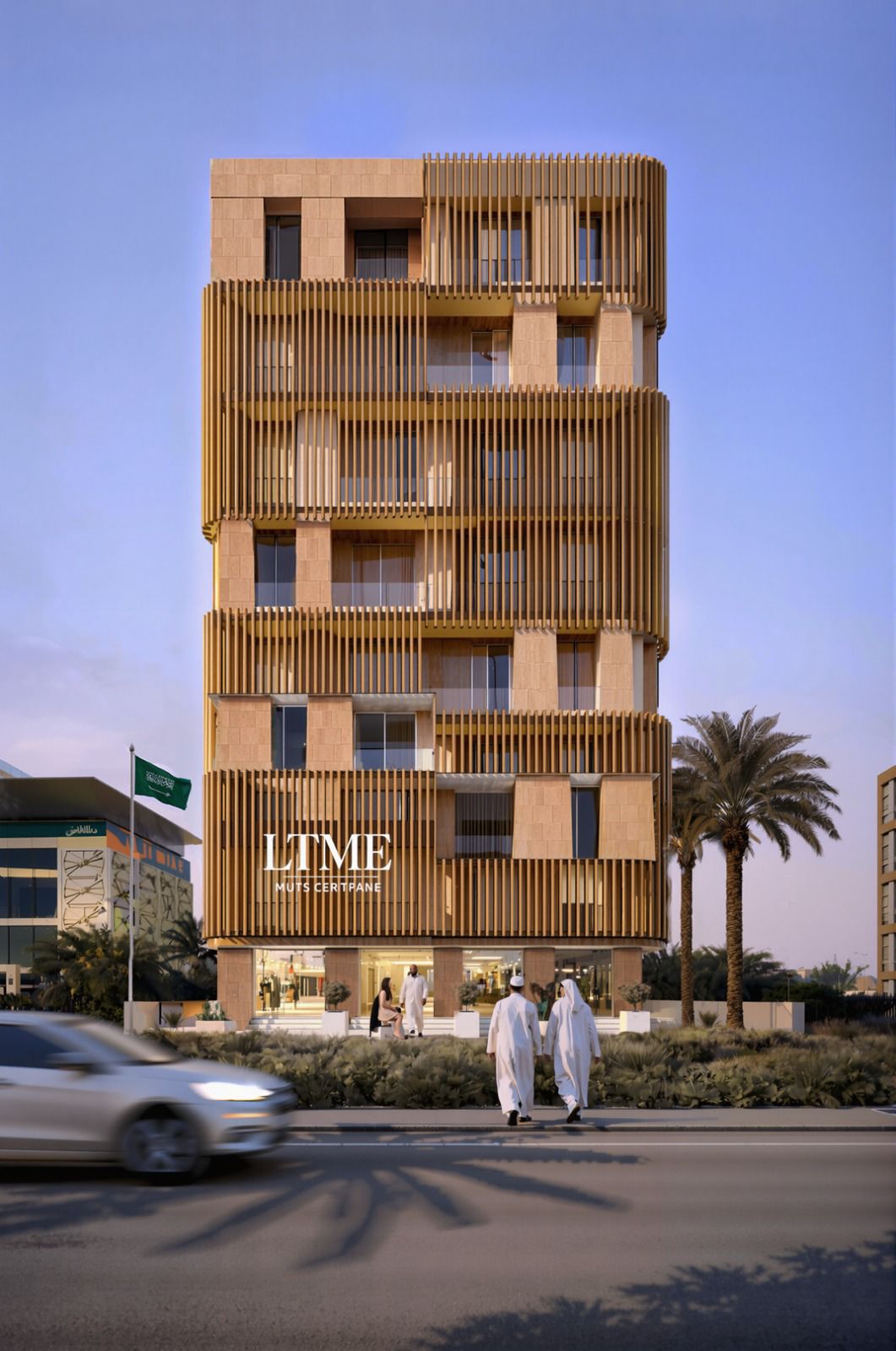 Illustrative hotel front-elevation design concept